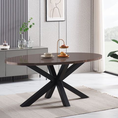 Modern Brown Oval Mdf Top Table Restaurant Hotel Black Steel Dining Table - China 8 Chairs ... with 83 Oval Dining Table With Mdf Top And Black Steel Legs